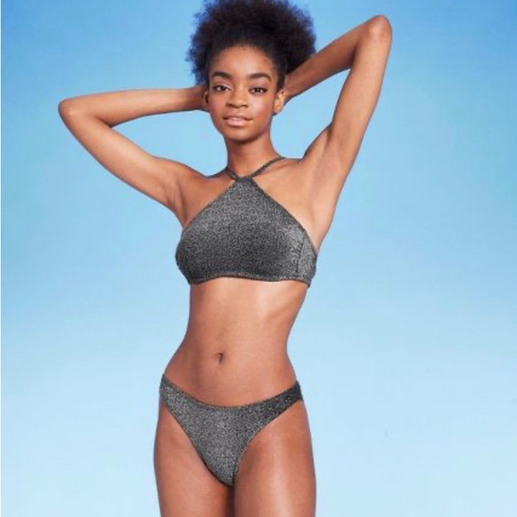 NWT WILD FABLE WOMENS BIKINI BOTTOM CHEEKY BLACK LUREX - Picture 5 of 7